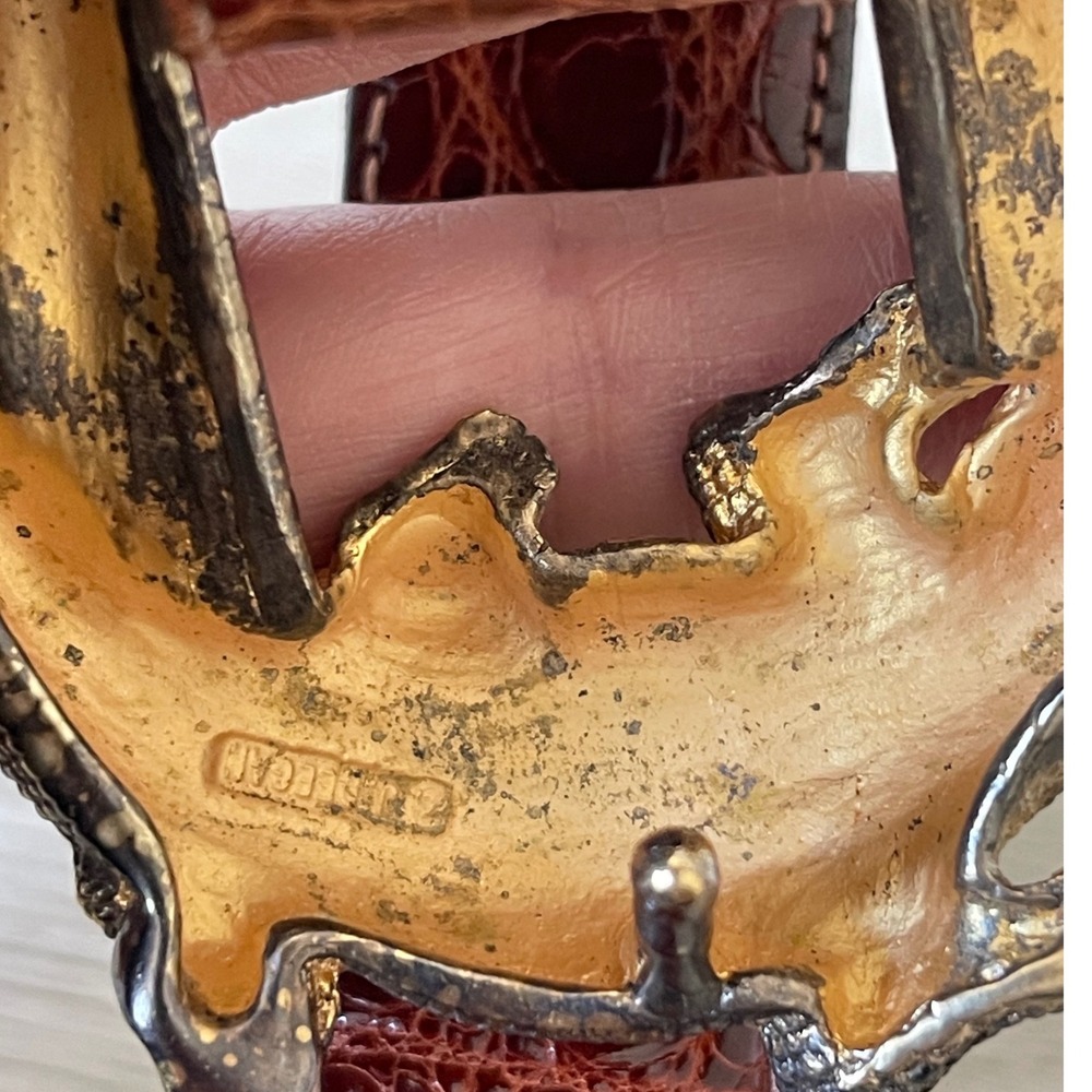 Jeff Deegan Designs Genuine Alligator Belt Gold Plate .925 Sterling Buckle Vtge - Picture 5 of 8